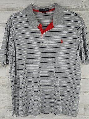 U.S. POLO ASSN. Men's SIZE XXL 2XL GRAY POLO SHIRT BLUE Striped Short Sleeve EUC